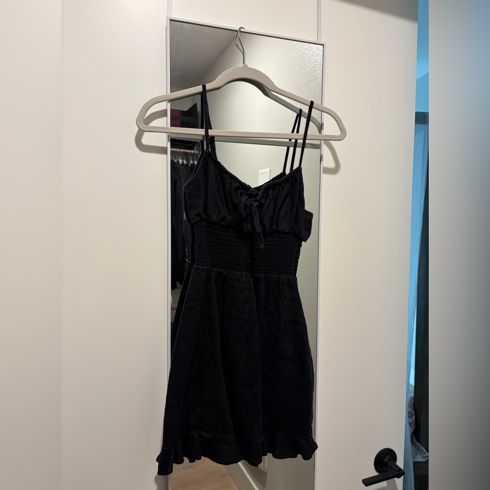 Reformation Black Mini Linen Dress